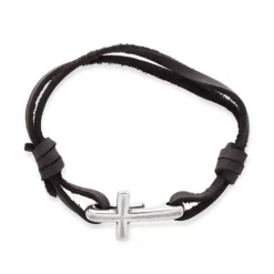 James Avery Artisan Jewelry Bracelets For Him|Bracelets-Cross Hook-On Leather Bracelet