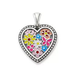 James Avery Artisan Jewelry Silver Pendants-Enamel Floral Heart Pendant