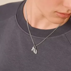 James Avery Artisan Jewelry Men's Necklaces And Chains-Football and Number Charms with Medium Curb Chain