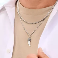 James Avery Artisan Jewelry Men's Necklaces And Chains-Men&rsquo;s Chain Layer with Horn Pendant