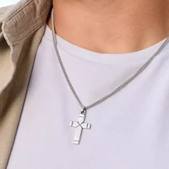 James Avery Artisan Jewelry Men's Necklaces And Chains-Plain Latin Cross with Medium Curb Chain