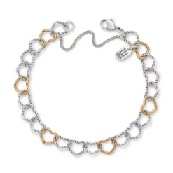 James Avery Artisan Jewelry Mixed Metal Bracelets|Sterling Silver Bracelets-Twisted Wire Connected Hearts Charm Bracelet